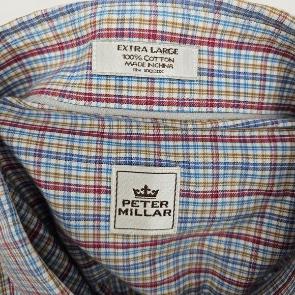 Peter Millar Shirt Mens Extra Large Plaid Blue Button Up Long Sleeve Preppy XL - Picture 9 of 10